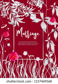 Botanic card with monstera leaf, flowers. Spring ornament concept. Floral poster, invite. Vector layout decorative greeting card or invitation design background. Hand drawn illustration