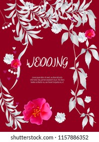 Botanic card with monstera leaf, flowers. Spring ornament concept. Floral poster, invite. Vector layout decorative greeting card or invitation design background. Hand drawn illustration