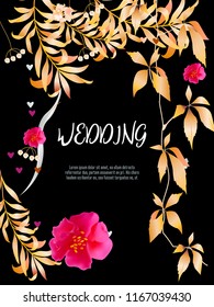 Botanic card with monstera leaf, flowers. Spring ornament concept. Floral poster, invite. Vector layout decorative greeting card or invitation design background. Hand drawn illustration