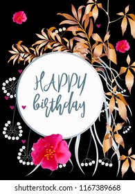 Botanic card with monstera leaf, flowers. Spring ornament concept. Floral poster, invite. Vector layout decorative greeting card or invitation design background. Hand drawn illustration