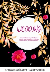 Botanic card with monstera leaf, flowers. Spring ornament concept. Floral poster, invite. Vector layout decorative greeting card or invitation design background. Hand drawn illustration