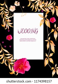 Botanic card with monstera leaf, flowers. Spring ornament concept. Floral poster, invite. Vector layout decorative greeting card or invitation design background. Hand drawn illustration