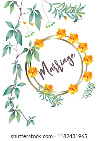 Botanic card with monstera leaf, flowers. Spring ornament concept. Floral poster, invite. Vector layout decorative greeting card or invitation design background. Hand drawn illustration