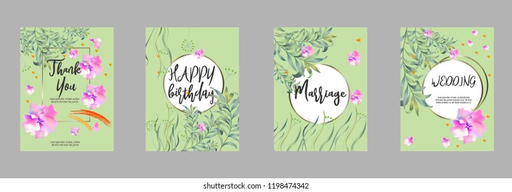 Botanic card with monstera leaf, flowers. Spring ornament concept. Floral poster, invite. Vector layout decorative greeting card or invitation design background. Hand drawn illustration