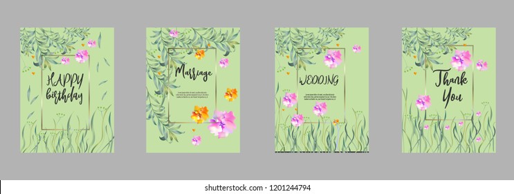 Botanic card with monstera leaf, flowers. Spring ornament concept. Floral poster, invite. Vector layout decorative greeting card or invitation design background. Hand drawn illustration
