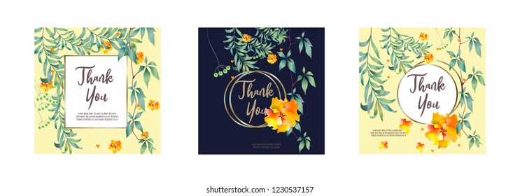 Botanic card with monstera leaf, flowers. Spring ornament concept. Floral poster, invite. Vector layout decorative greeting card or invitation design background. Hand drawn illustration