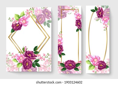 botanic card with pink flowers, leaves. Spring ornament concept. Floral poster, invite. Vector layout decorative greeting card or invitation design background. Hand drawn illustration
