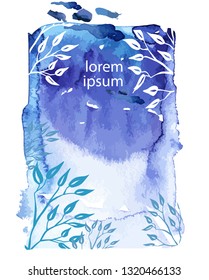 Botanic card with sketches plants on Watercolor background