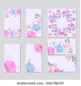 Botanic card with wild flowers and leaves. Spring ornament concept. Art traditional,book, poster, abstract, element. For romantic design, announcements, greeting cards, posters.  