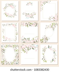 botanic card with wild flowers, leaves. Spring ornament concept. Floral poster, invite. Vector layout decorative greeting card or invitation design background. Hand drawn illustration