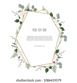 botanic card with wild flowers, leaves. Spring ornament concept. Floral poster, invite. Vector layout decorative greeting card or invitation design background.