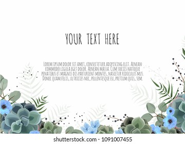 botanic card with wild flowers, leaves. Spring ornament concept. Floral poster, invite. Vector layout decorative greeting card or invitation design background.