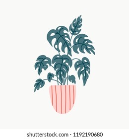 Botanic collection with garden tools and flower pots.Vector illustration of gardening elements. Beautiful object with home plants.