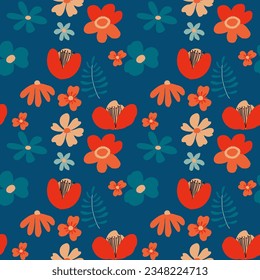 Botanic Doodle abstract flower seamless pattern  on  vintage trendy color 