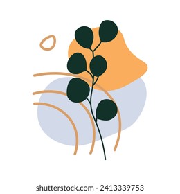 Elemento botánico del juego de dibujar a mano. Los tonos naranjas tocan una armonía en esta abstracta pieza botánica, donde los elementos de diseño se mezclan con la gracia de la naturaleza. Ilustración vectorial.