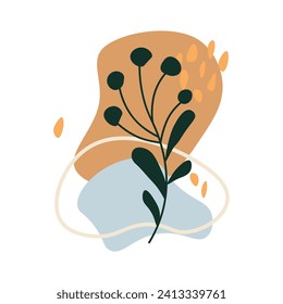 Botanic element of hand draw set. Nature whispers softly through this abstract botanical design, featuring a branch painted in gentle pastel orange shades. Vector illustration.