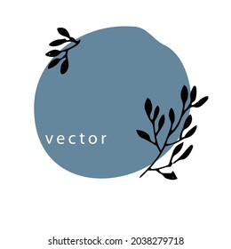 Banner botánico vacío con espacio de copia y silueta de ramas y ramas tiernas. Florecimiento de primavera o verano, tarjeta de publicidad o volante. Composición romántica con ramo. Vector de estilo plano