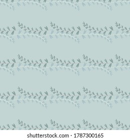 Botanic floral seamless pattern with branches in pastel blue tones. Simple romantic design. Trendy fabric design, wrapping paper, wallpaper, textile print. Vector illustration