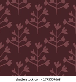 Botanic floral silhouettes seamless pattern. Design in burgundy tones. Decorative backdrop for wallpaper, wrapping paper, textile print, fabric. Vector illustration.