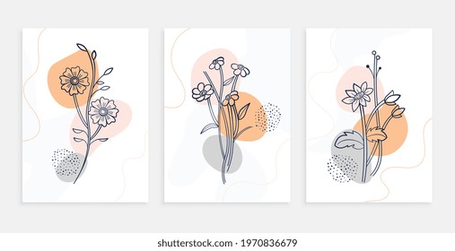 botanic flower line art poster template set