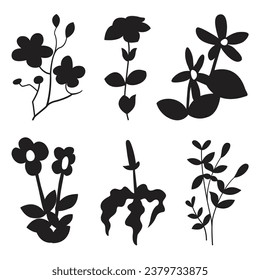 Botanic flowers silhouette flat vector