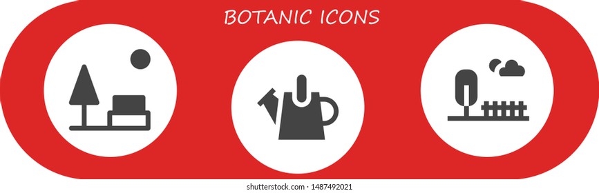 botanic icon set. 3 filled botanic icons.  Collection Of - Park, Watering can