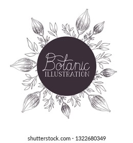 botanic illustration label with plants