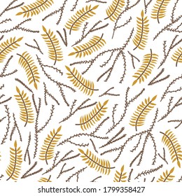 Botanic leaves autumn hand-drawn vector pattern