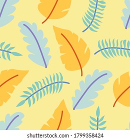 Botanic leaves modern hand-drawn vector pattern