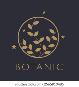 Botanic leaves spa holistic wellness dark blue background gold