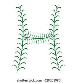Botanic letter H of thin branches with leaves. capital letter for alphabet or logo design