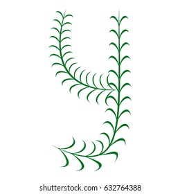 Botanic letter Y of thin branches with leaves. capital letter for alphabet or logo design