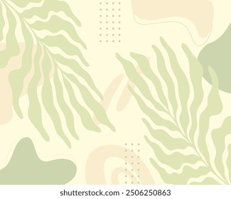 botanic plant leaf pattern background illustration vector boho soft color layout copy space paper print art