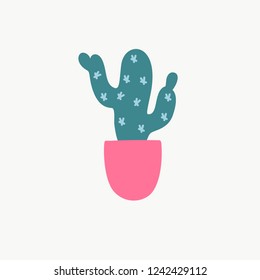 Botanic poster with flower pots. Vector illustration of gardening elements. Beautiful object with home plants.