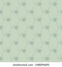 Botanic seamless healthy medicine pattern with simple yarrow ornament. Blue pale backdrop. Vector illustration for seasonal textile prints, fabric, banners, backdrops and wallpapers.