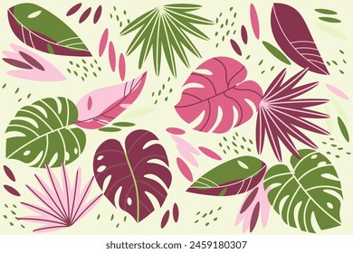 botanic seamless pattern with exotic flowers and leaves, hand drawn background. floral pattern. Tile with tropical leaf