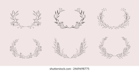 Botanic set of detailed various floral frame and wreath. Luxury vintage collection for wedding invitation, wallpaper art or save the date card. Botanical vector illustration