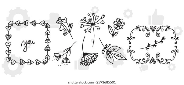 Botanic set of detailed various flowers and brunch. Luxury vintage floral collection for wedding invitation, wallpaper art or save the date card. Botanical vector illustration