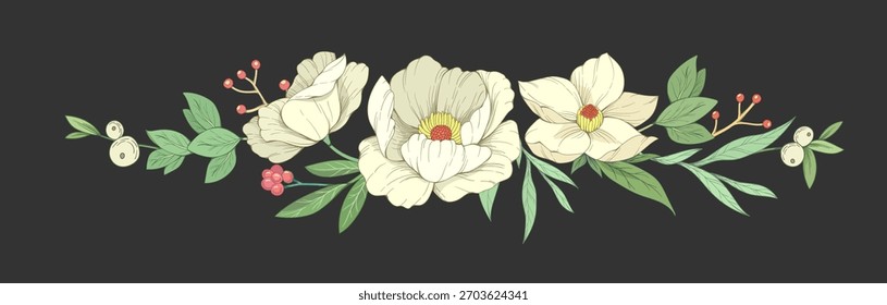 Conjunto botánico de varias flores detalladas y brunch. Colección floral vintage de lujo para la invitación de la boda, el arte del Fondo de pantalla Guardar o la tarjeta de la fecha
