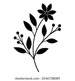 Botanic Silhouette Vector Minimalist Nature Inspired Design.Elegant botanic silhouette vector featuring leaves, flowers, and natural elements.