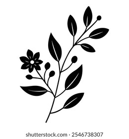 Botanic Silhouette Vector Minimalist Nature Inspired Design.Elegant botanic silhouette vector featuring leaves, flowers, and natural elements.