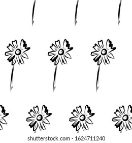 Botanic sketch, nature element design, flowers, hand drawn black and white garden icon, linear engraving
