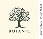 Botanic tree logo mark design. Organic nature icon. Natural plant emblem. Tree of life symbol. Vector illustration.