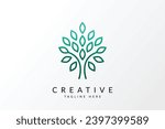 Botanic tree logo mark design. Organic nature icon. Natural plant emblem. Tree of life symbol. Vector illustration.