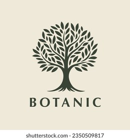 Botanic tree logo mark design. Organic nature icon. Natural plant emblem. Tree of life symbol. Vector illustration.