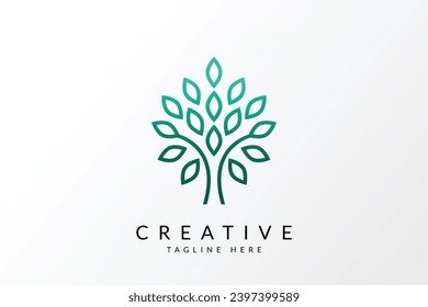 Botanic tree logo mark design. Organic nature icon. Natural plant emblem. Tree of life symbol. Vector illustration.