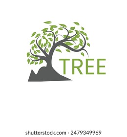 Botanic tree logo mark design. Organic nature icon. Natural plant emblem. Tree of life symbol. Vector illustration.