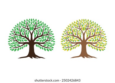 Botanic tree logo mark design. Organic nature icon. Natural plant emblem. Tree of life symbol. Vector illustration.