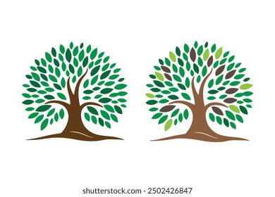 Botanic tree logo mark design. Organic nature icon. Natural plant emblem. Tree of life symbol. Vector illustration.