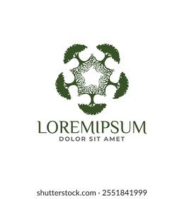 Botanic tree logo mark design. Organic nature icon. Natural plant emblem. Tree of life symbol. Vector illustration.